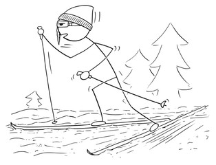 Cartoon of Man Male Skiing Skating