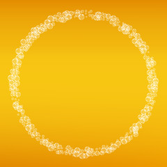 Beer background with realistic bubbles. Cool liquid drink for pub and bar menu design, banners and flyers. Yellow square beer background with white frothy foam. Fresh cup of lager for brewery design.