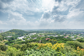 Residential buildings and green forest in Shanghai city suburbs,China,aerial view