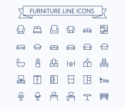 Furniture line mini icons.Editable stroke. 24x24 grid. Pixel Perfect.