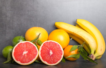 grapefruit on a grey stone table