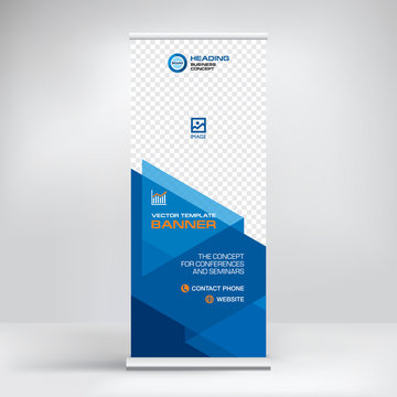 The roll-up banner, modern abstract design for advertising information, photo, text, business concept stand for conference, seminar, stylish background vector