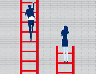 Business person watching leader climb on ladder. Concept business vector illustration.