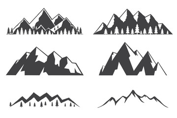 Set of mountains icons isolated on white background.