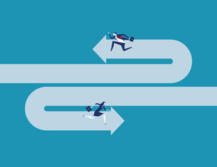Business team running opposite direction. Concept business vector illustration.