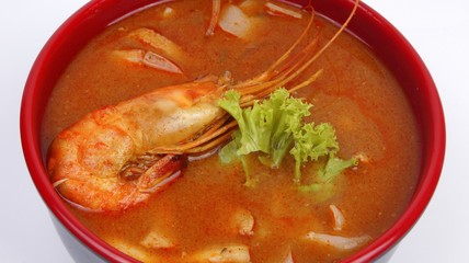 Tom yum seafood spicy in a bowl. Favourite Thailand meal