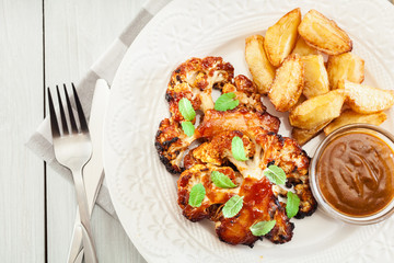 Vegetarian roasted cauliflower steak with herbs