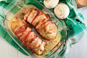 Baked chicken breast stuffed with champignon