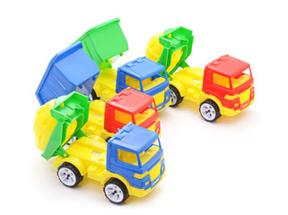 Plastic toy cars.