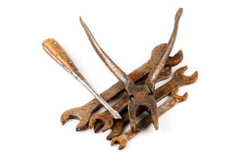 Old rusty tools isolated