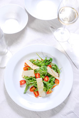 salad with cheese and wine