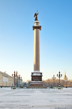 Alexandrine column on Palace square. Saint-Petersburg. Russia