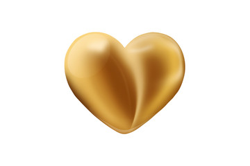 Gold heart isolated on white background. Happy Valentine's day greeting card template