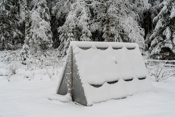 a greenhouse covered in snow