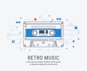 Audio cassette modern line art style vector illustration.