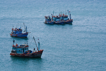 Fishing boat floating in the blue sea, Thailand