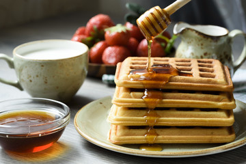 Belgian wafers with honey and fresh berries