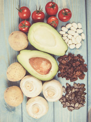 Natural products rich in potassium (K) . Healthy food concept.