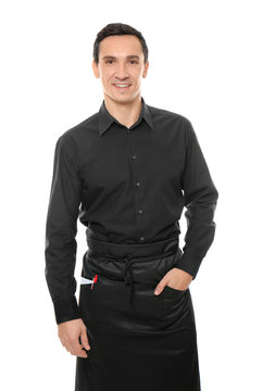 Waiter In Black Uniform On White Background