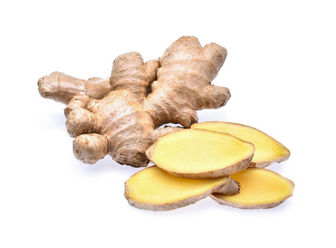 ginger root or rhizome isolated on white background