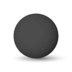 Black sphere, ball or orb. 3D vector object with dropped shadow on white background.