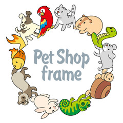 Fototapeta premium Frame Pet shop, types of pets