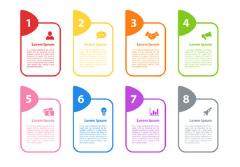 Infographic design business concept vector illustration with 8 steps or options or processes represent work flow or diagram for annual report or presentation