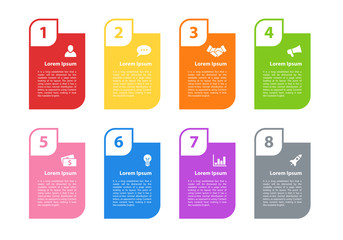 Infographic design business concept vector illustration with 8 steps or options or processes represent work flow or diagram for annual report or presentation