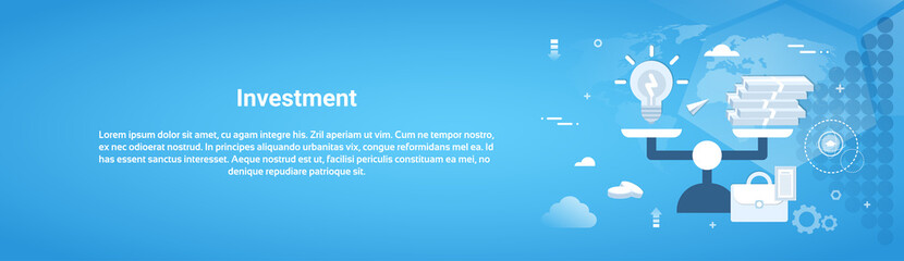 Investment Money Business Horizontal Web Banner With Copy Space Flat Vector Illustration