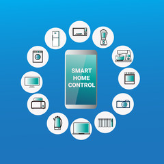 Smart Home Control System Smartphone Application Icons Of Devices Automation Concept Modern House Technology Vector Illustration