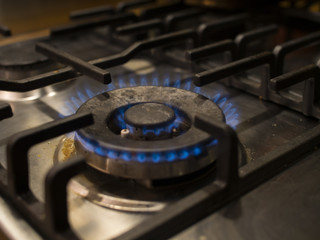 gas hob with blue gas flames