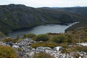 View on Crater Lake from Marions Lookout in Cradle Mountain NP in Tasmania
