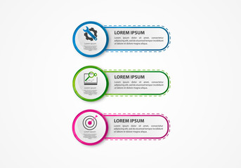 Vector illustration. An infographic template with 3 steps and an image of three rectangles. Use for business presentations, education, web design. Place for text and icons