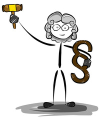 Richter Strichmännchen mit Paragraph und Richterhammer