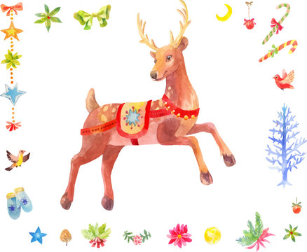 watercolor Christmas deer