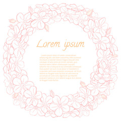 Fototapeta na wymiar Wreath of hand drawn flowers. Round frame for invitation cards, save the date, wedding card design.