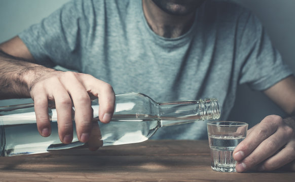 Caucasian Alcoholic Man With Vodka.