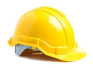 Yellow safety helmet on white