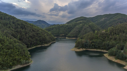 lake in the mountain bird eye view