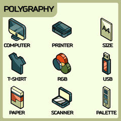 Polygraphy color outline isometric icons