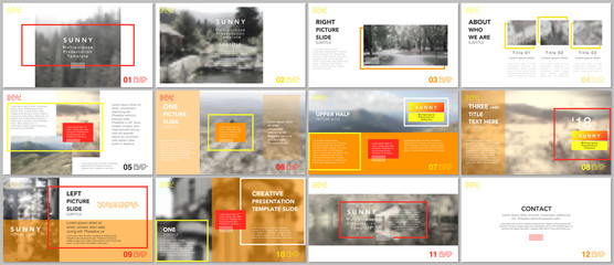 Fototapeta na wymiar Clean and minimal presentation templates. Red and yellow color elements on a white background. Brochure cover vector design. Presentation slides for flyer, leaflet, brochure, report, advertising.