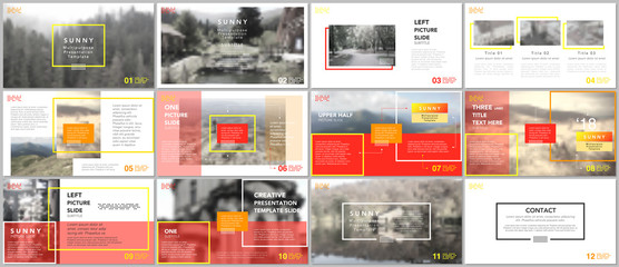 Clean and minimal presentation templates. Red and yellow color elements on a white background. Brochure cover vector design. Presentation slides for flyer, leaflet, brochure, report, advertising.