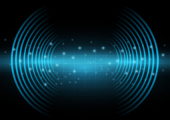 Abstract digital and technology background. Sound waves oscillating with the dark blue light.