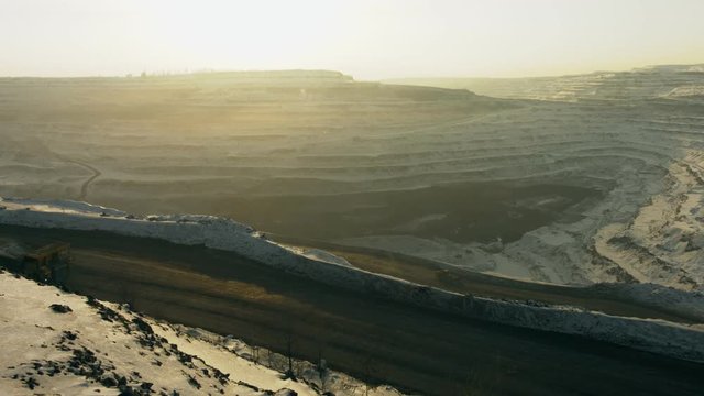 Panorama of coal mine at sunset