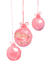 Christmas balls on white background, watercolor illustrator