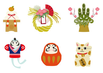 日本文化。ラッキーチャーム。縁起物。正月用。アイコン。素材集。