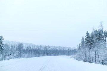 Winter forest road, christmas in Finland