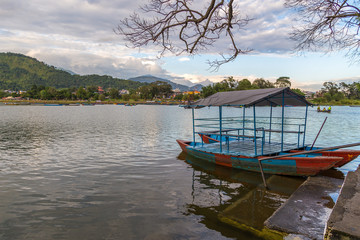 Tourist boat at Phewa lake in Pokhara.