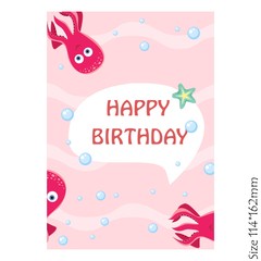 Greeting card happy birthday with funny octopus vector illustration