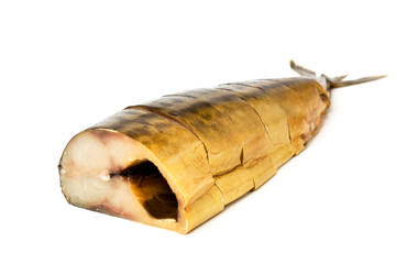 Smoked mackerel on a white